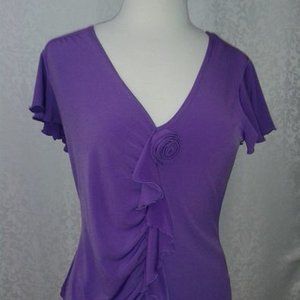 Purple Scallop Short Sleeve Pull Over Blouse